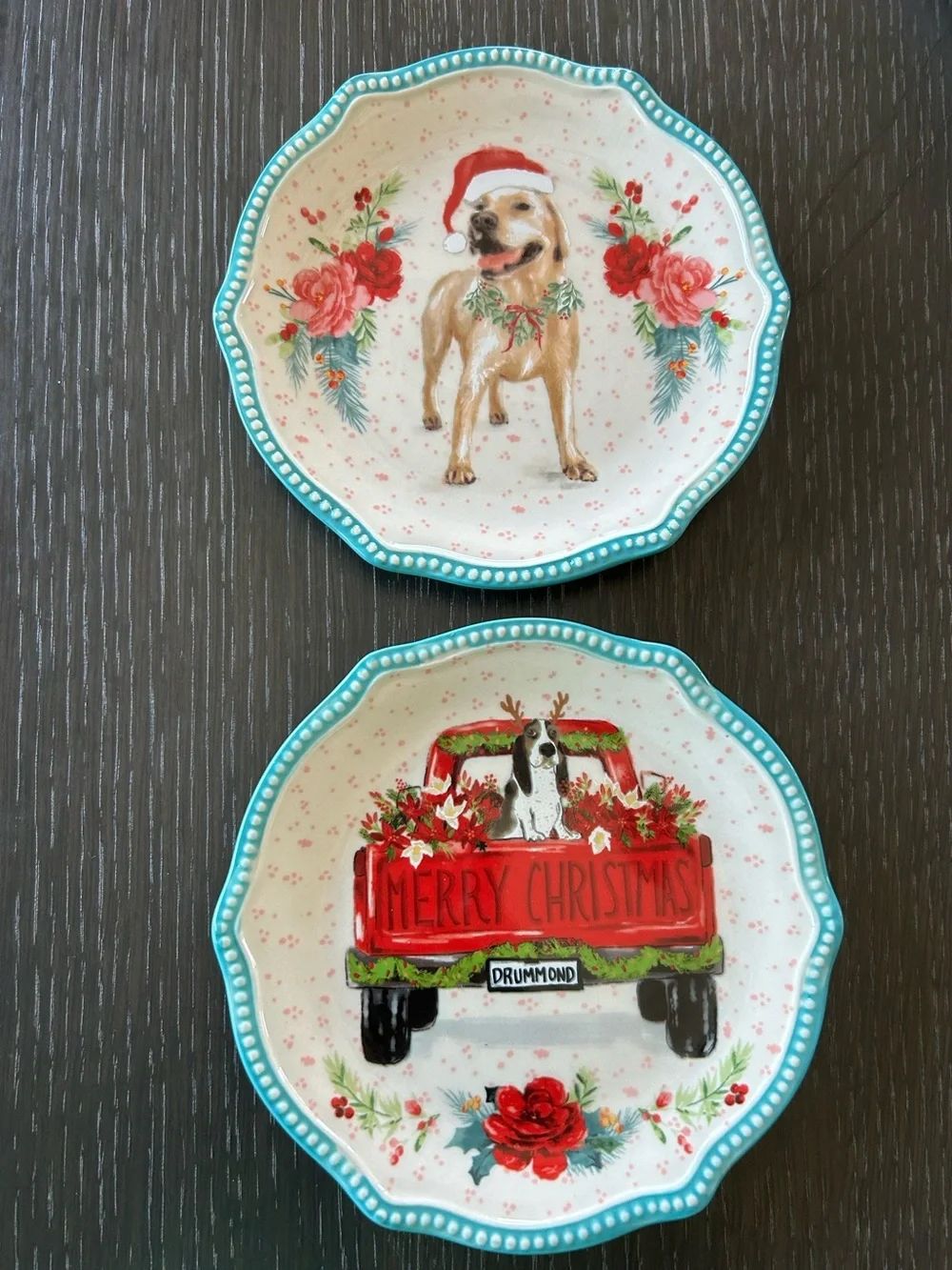 Pioneer Woman Holiday Floral Animal Themed 6.5” Appetizer Plates Set of 2 NWT